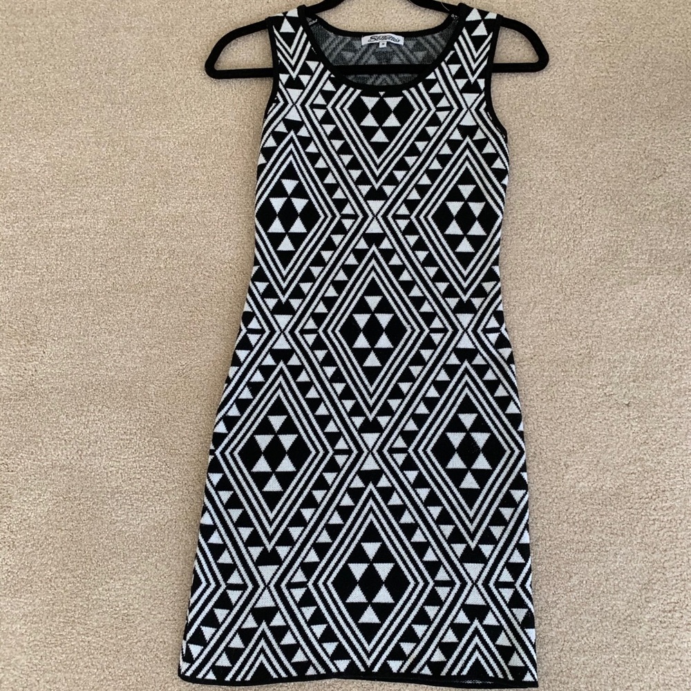 Black and White Sweater Dress Diamond Pattern